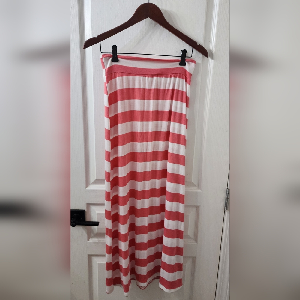 Red and White Smocked A-Line Maxi Skirt